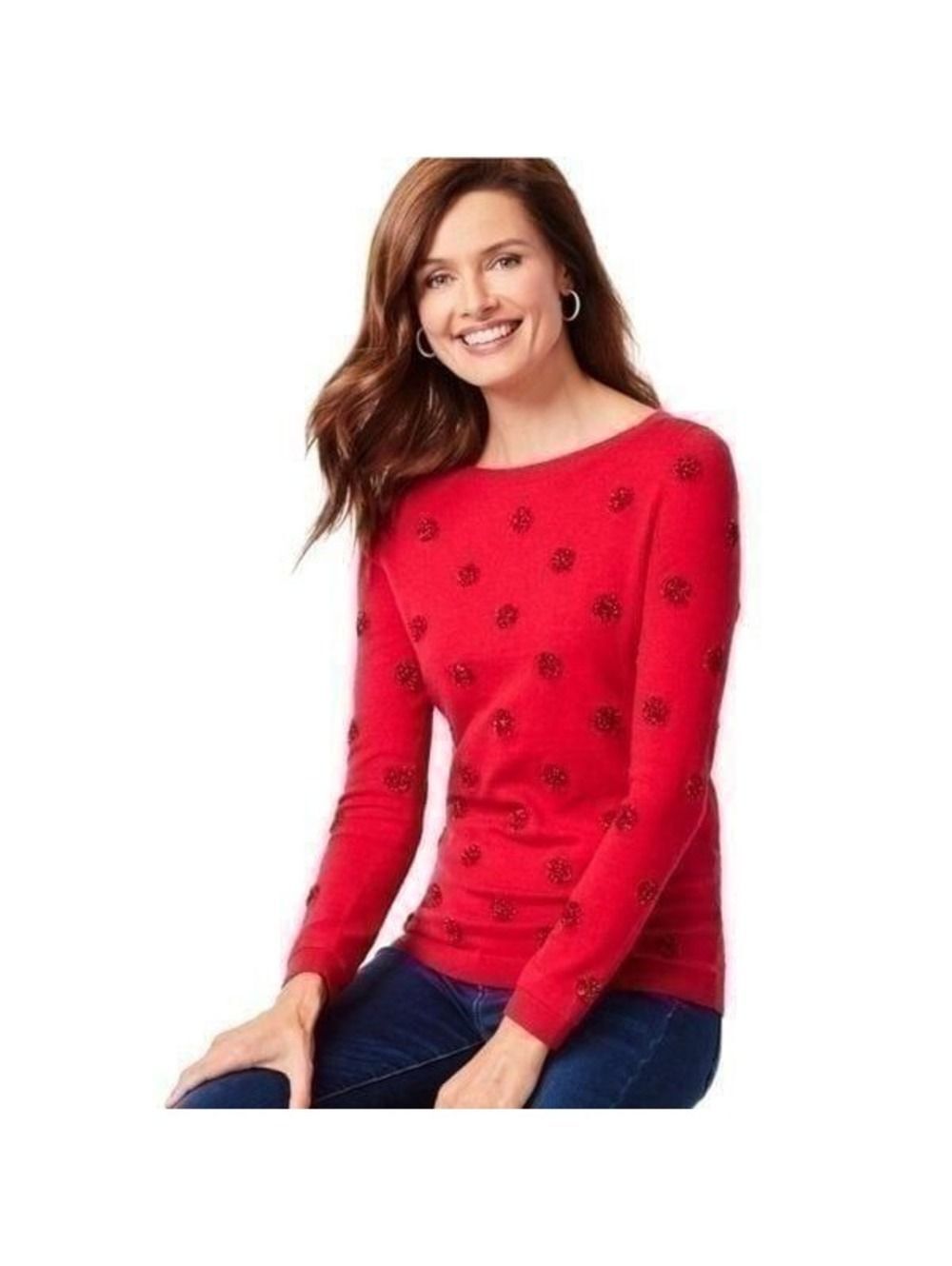New! Talbots Tinsel-Dot Bateau Neck Sweater Sz M
